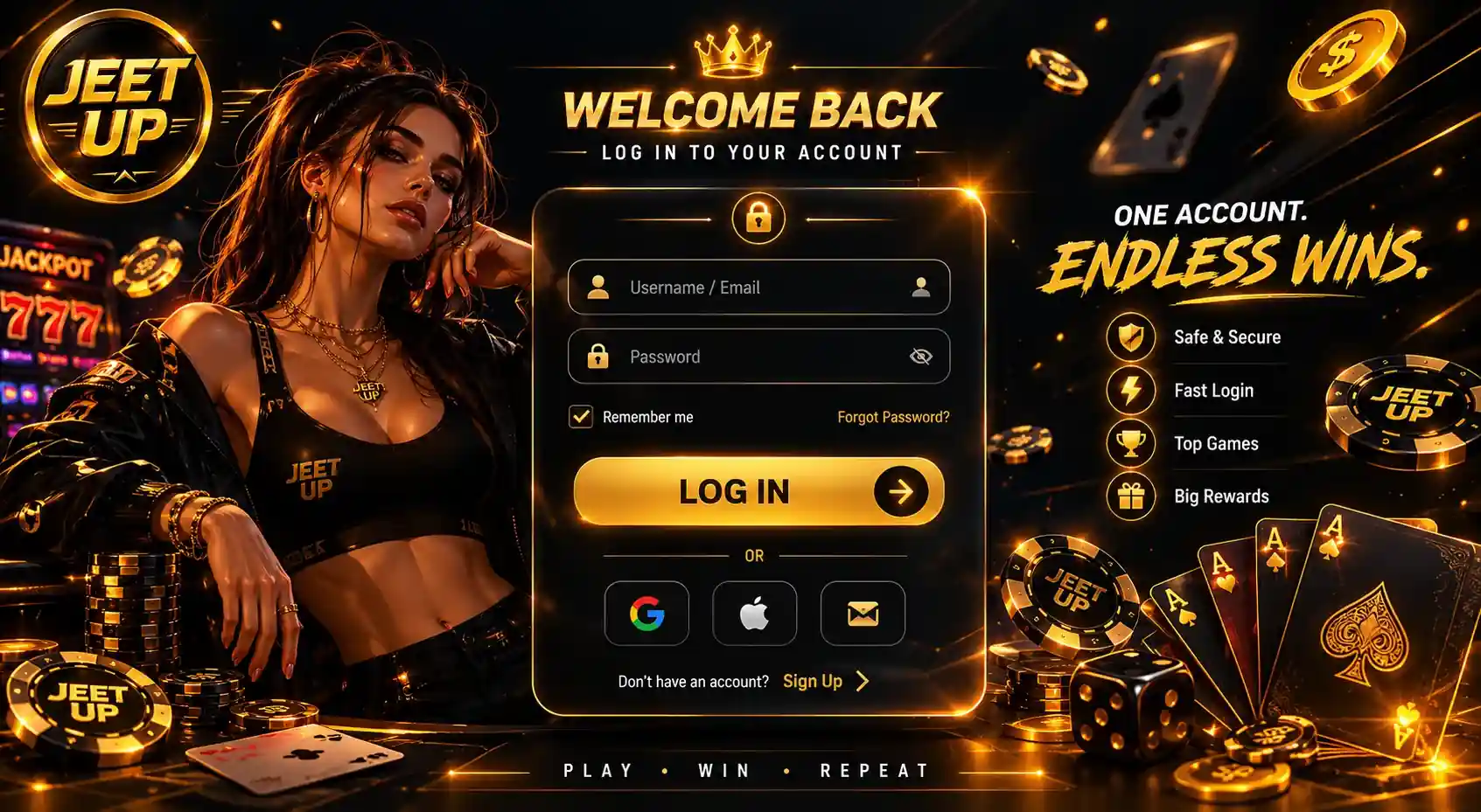 Welcome Back Jeet Up App Secure log in and endless wins with Jeet Up mobile app