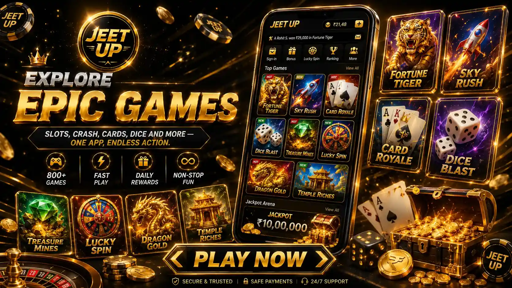 Explore Epic Games Jeet Up Wide range of epic games includes slots, cards and dice