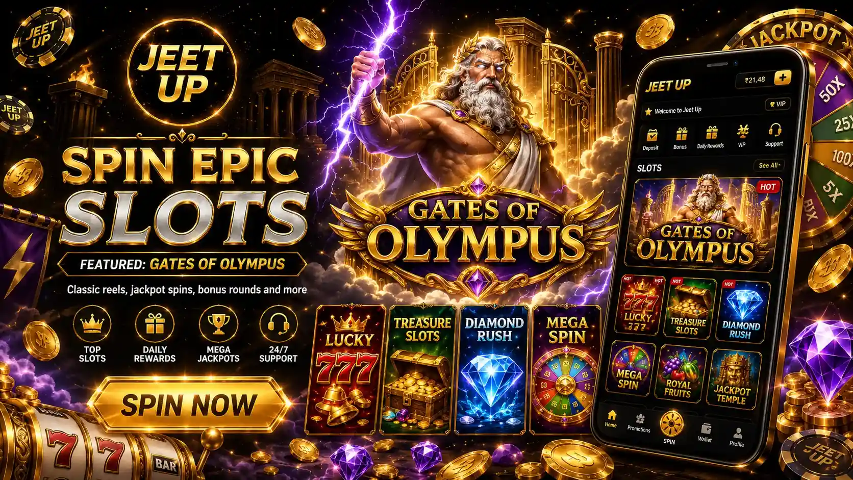Spin epic slots with Gates of Olympus featured game on Jeet Up