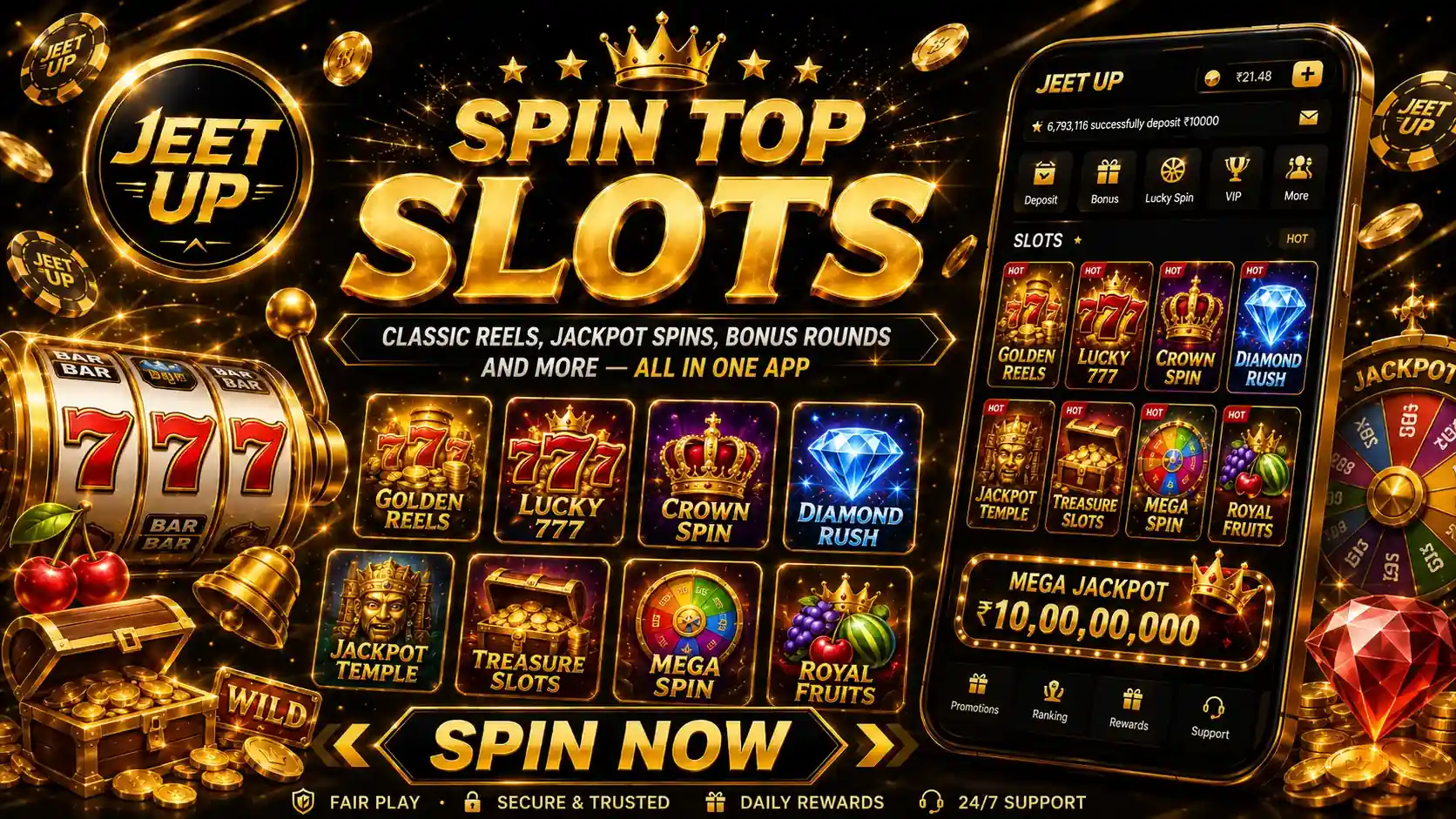 Spin classic reels, jackpot spins and bonus rounds on Jeet Up
